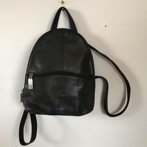 Small black leather backpack w/distressed zippers